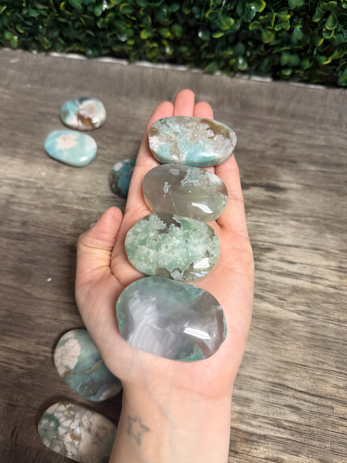 Green Flowet Agate Palm Stone Bundle