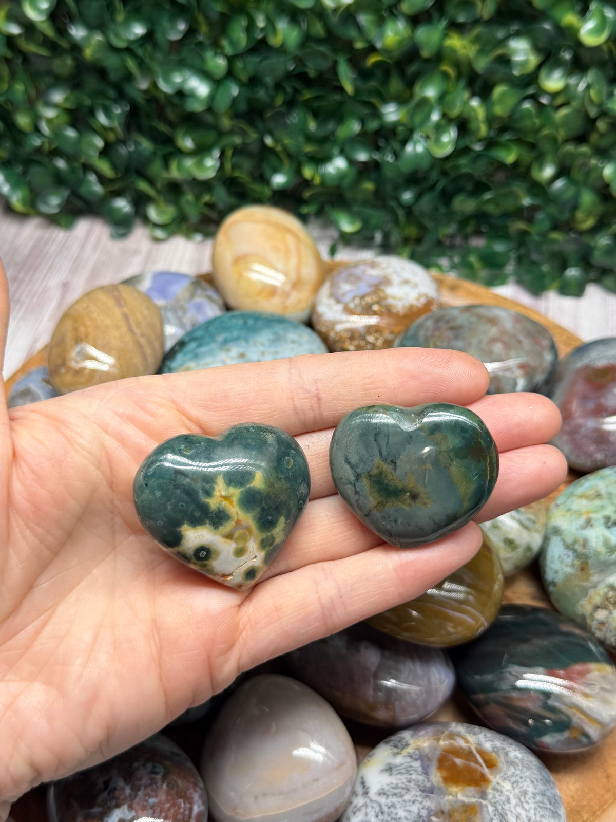 Jasper Palm Stone Hearts 2pc