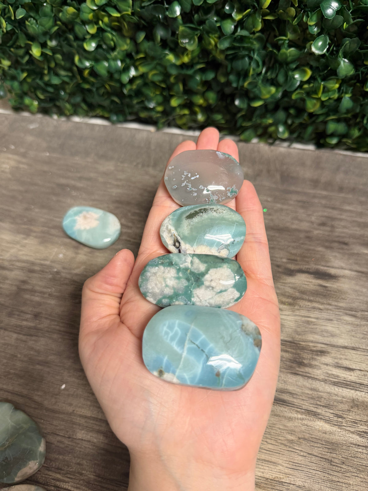 Green Flower Agate Palm Stone Bundle