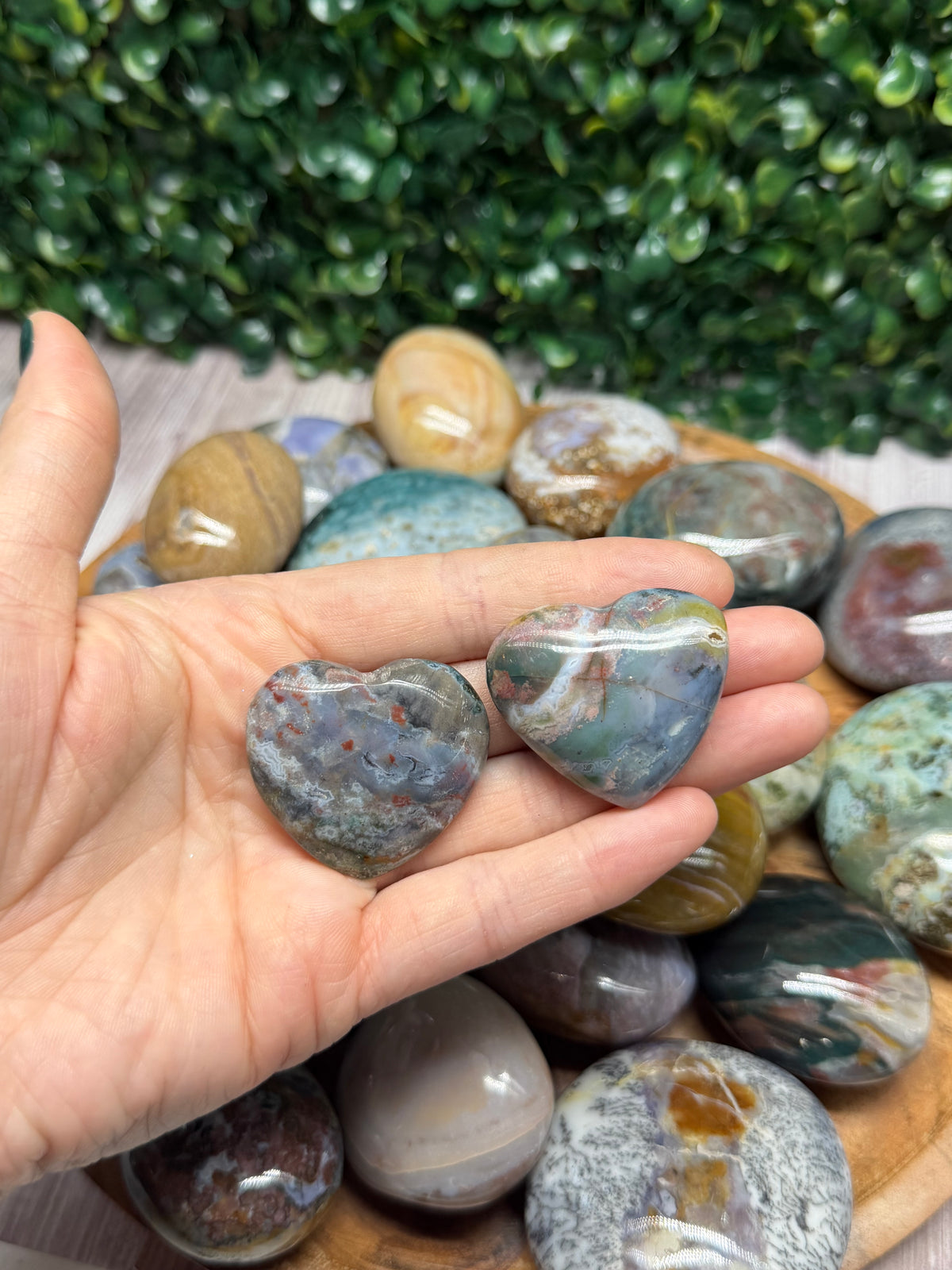 Jasper Palm Stone Hearts 2pc