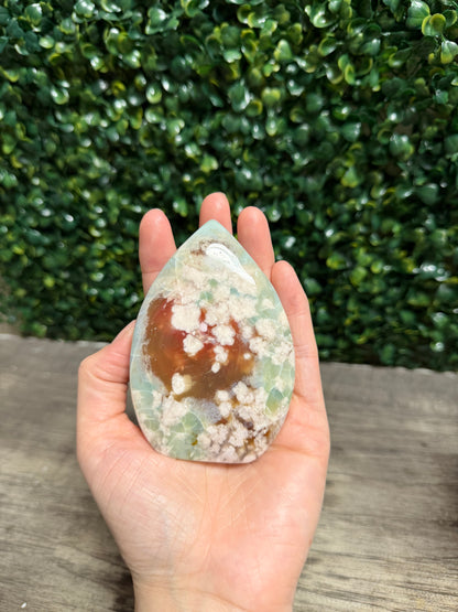 Green Flower Agate Tear Drop
