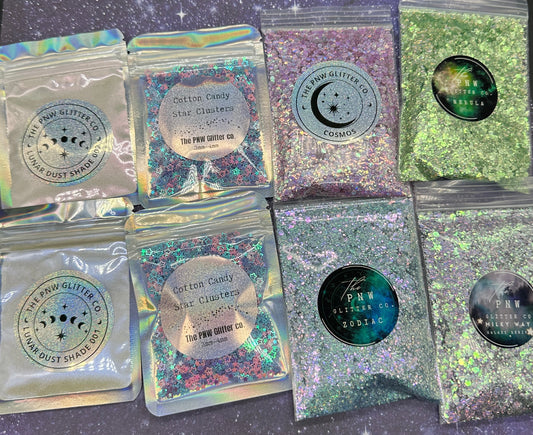 Galaxy Bundle ( 1oz bags of glitter,5g mica, 1/2oz shapes)