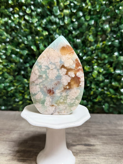 Green Flower Agate Tear Drop