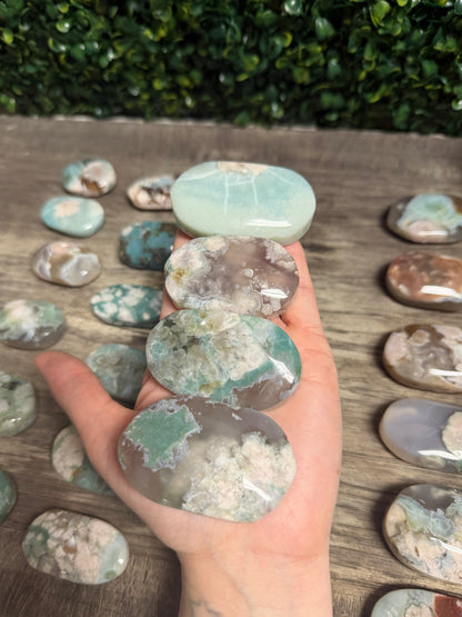 Green Flower Agate Palm Stone Bundle
