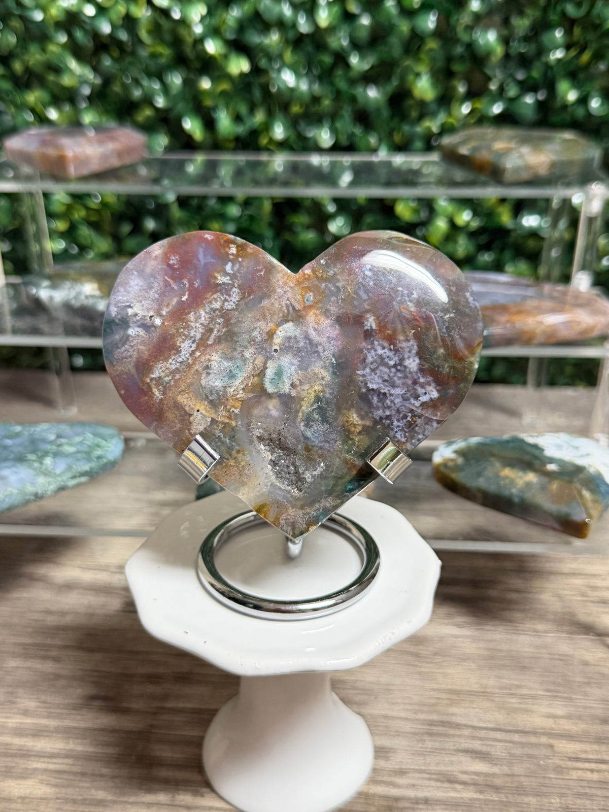 Moss Agate Heart ( With Stand)