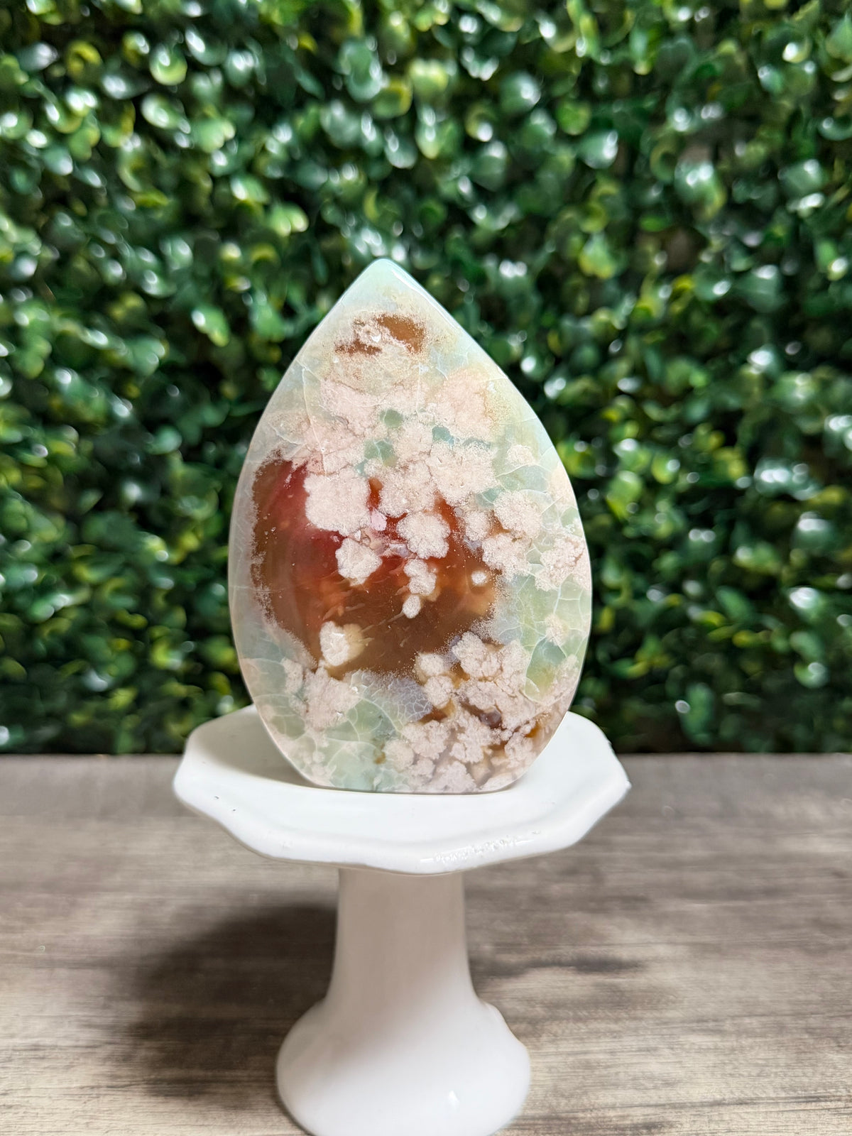 Green Flower Agate Tear Drop
