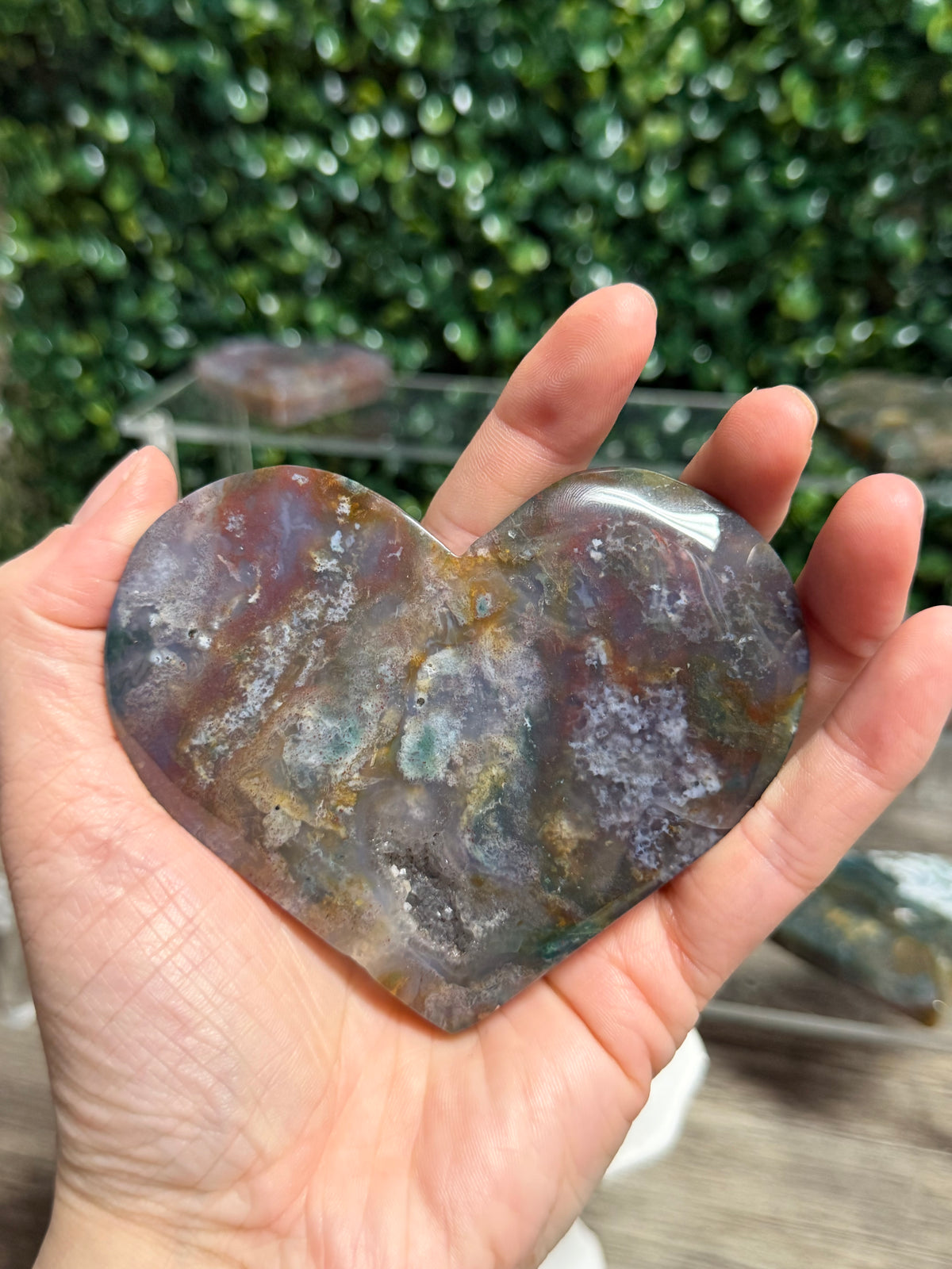 Moss Agate Heart ( With Stand)