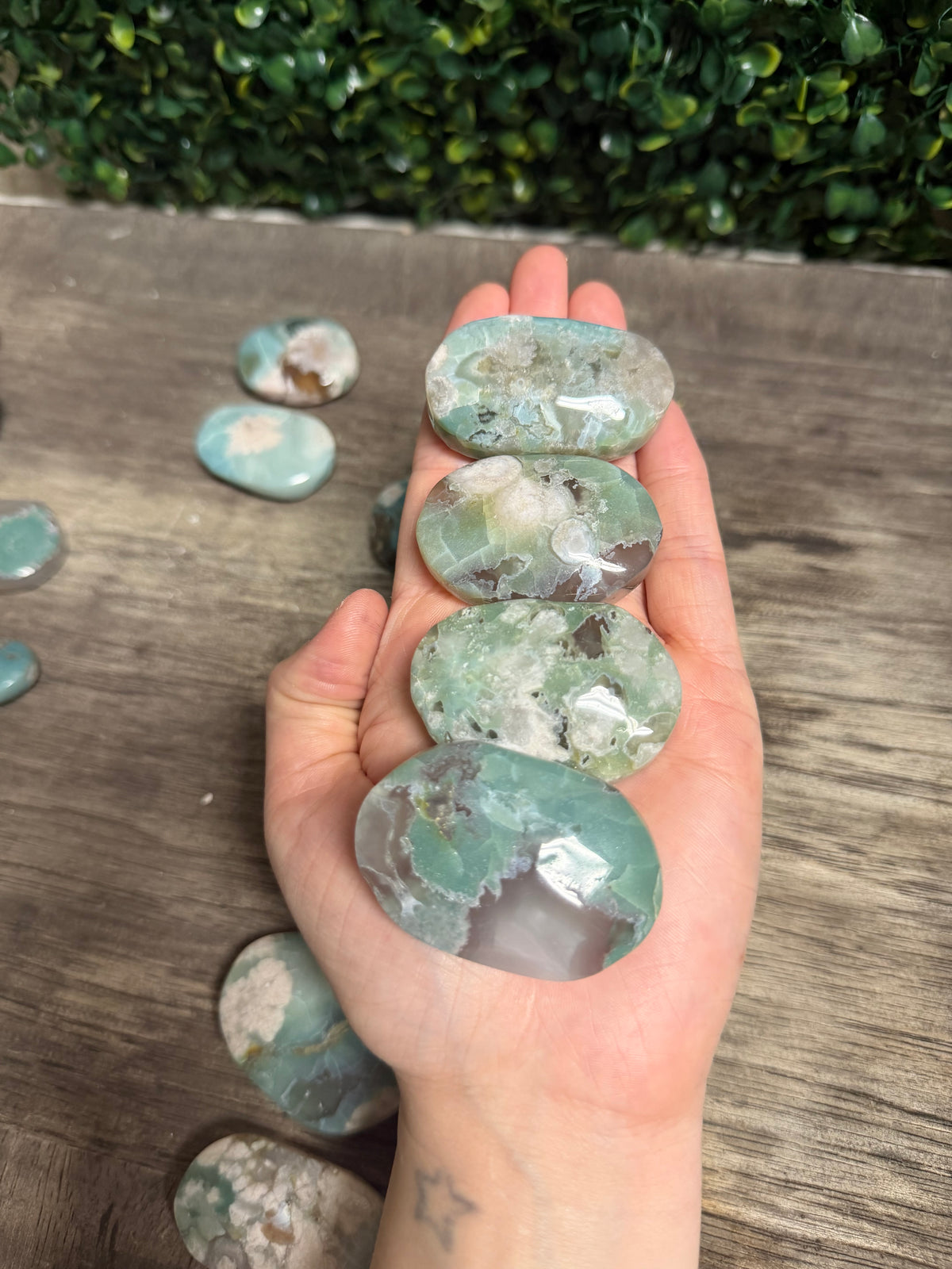 Green Flowet Agate Palm Stone Bundle