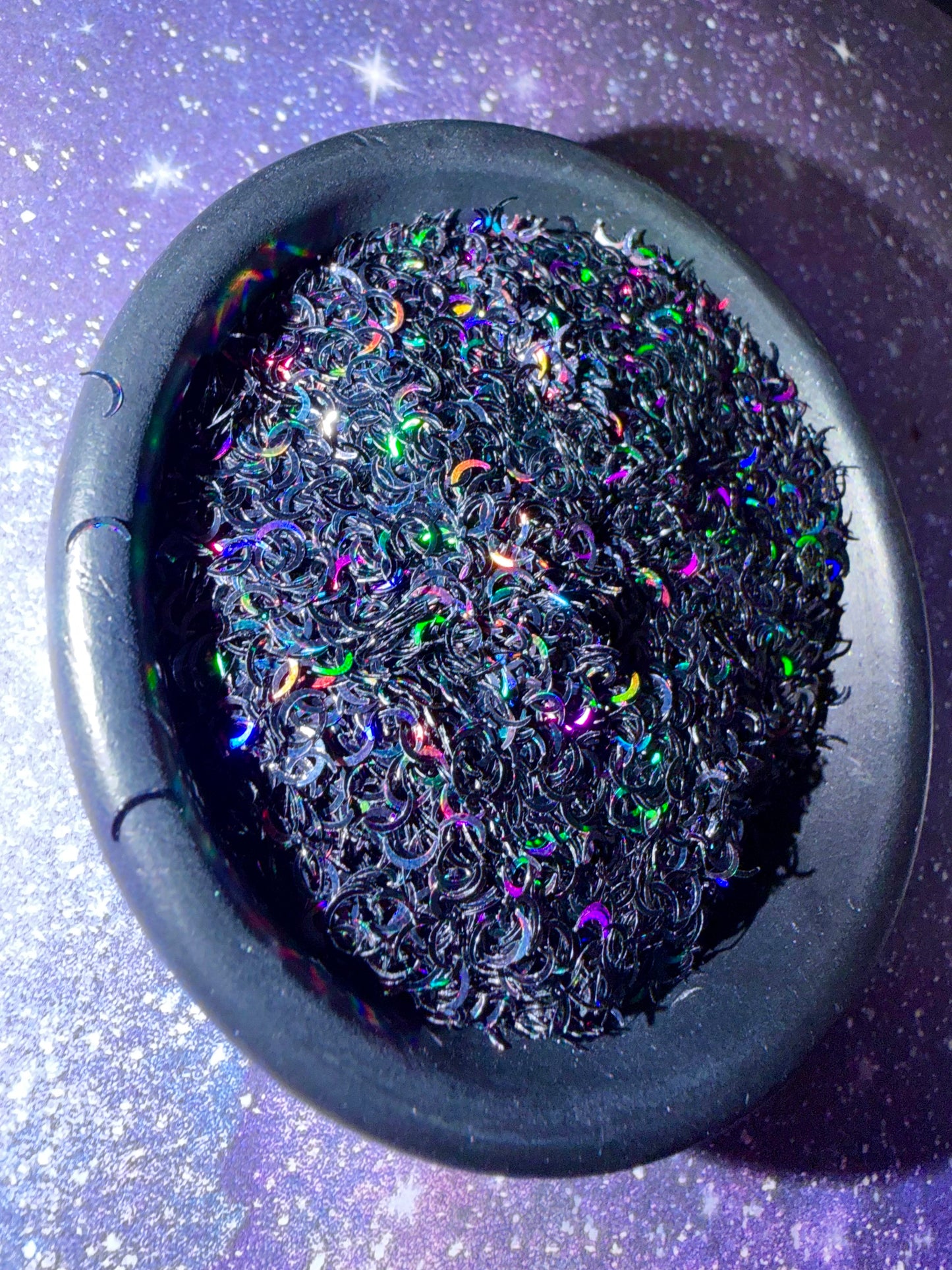 4mm Holographic Black Crescent Moons