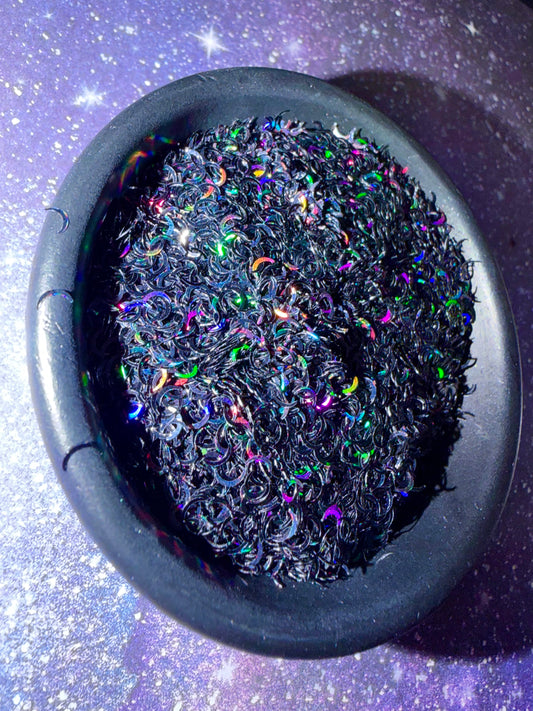 4mm Holographic Black Crescent Moons