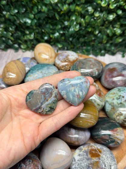 Jasper Palm Stone Hearts 2pc