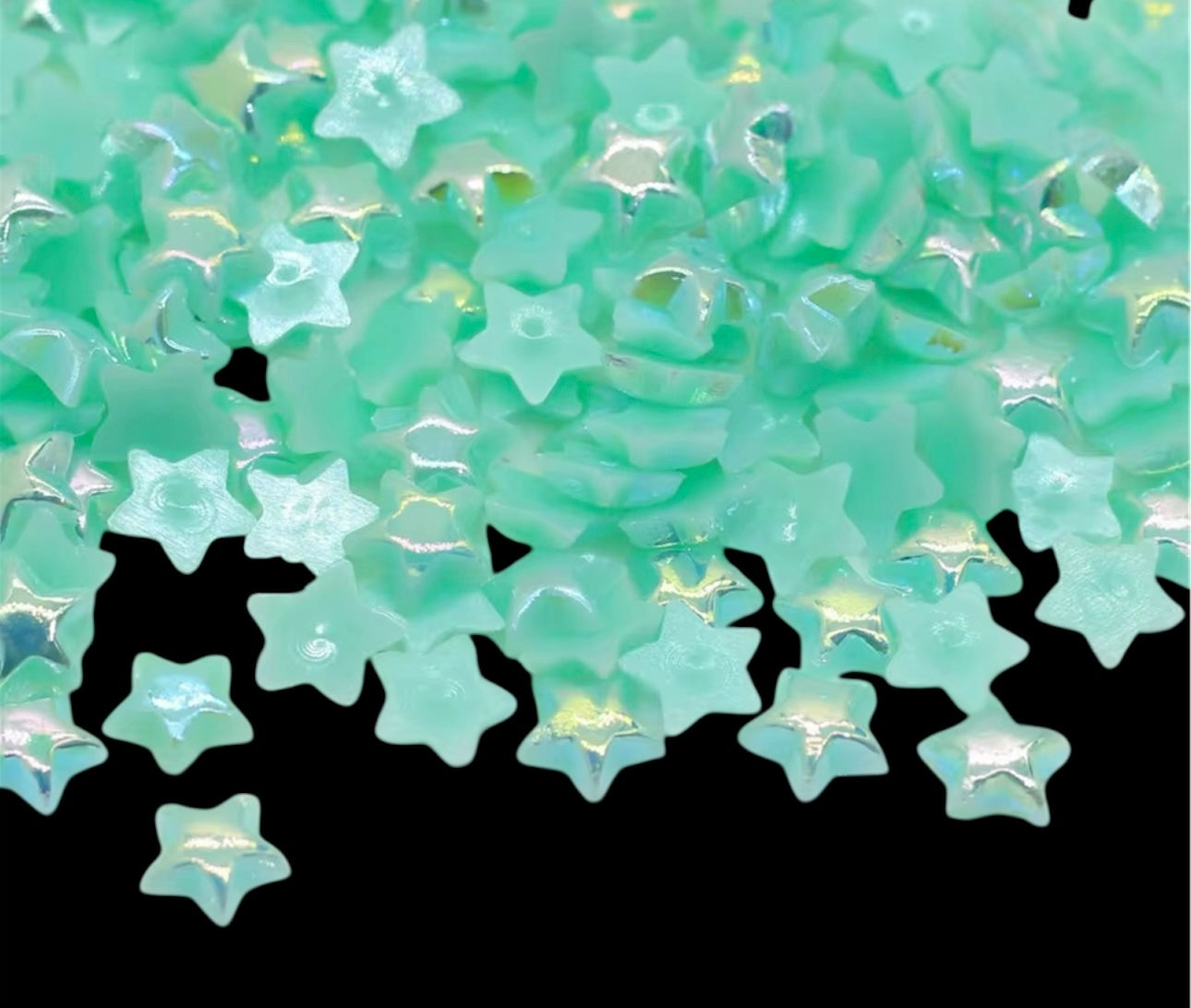 6mm AB Coated Mint Star Resin Rhinestones 5g Bagged