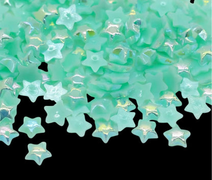 6mm AB Coated Mint Star Resin Rhinestones 5g Bagged