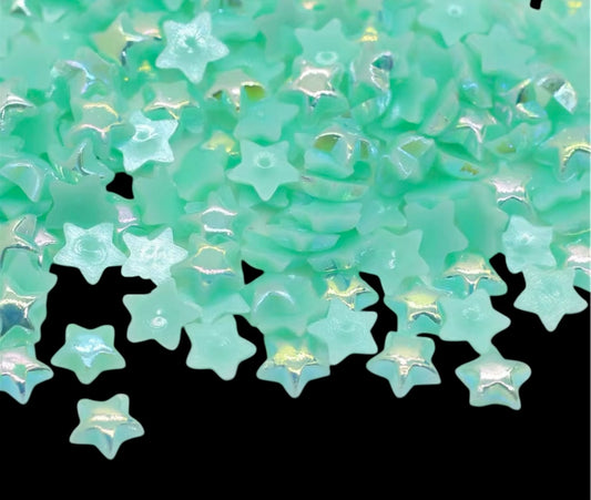 6mm AB Coated Mint Star Resin Rhinestones 5g Bagged